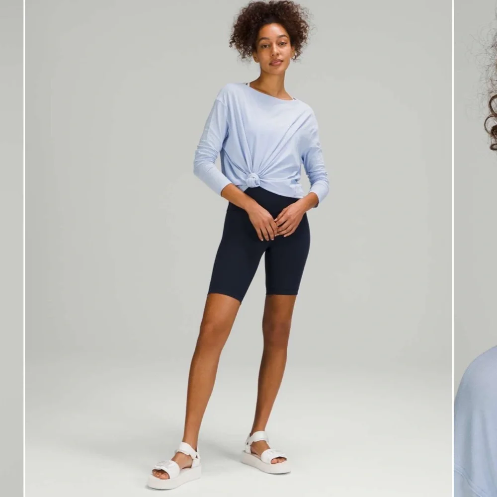 Lululemon Back In Action Long Sleeve Blue Linen size 12 fit - Picture 2 of 13
